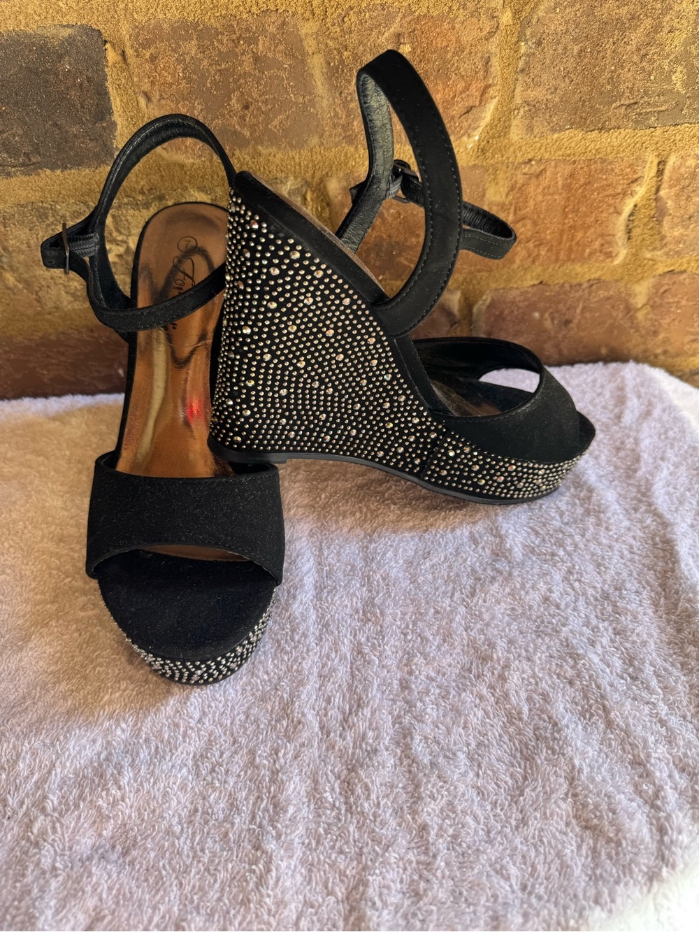 Black Rhinestone Wedge Sandals